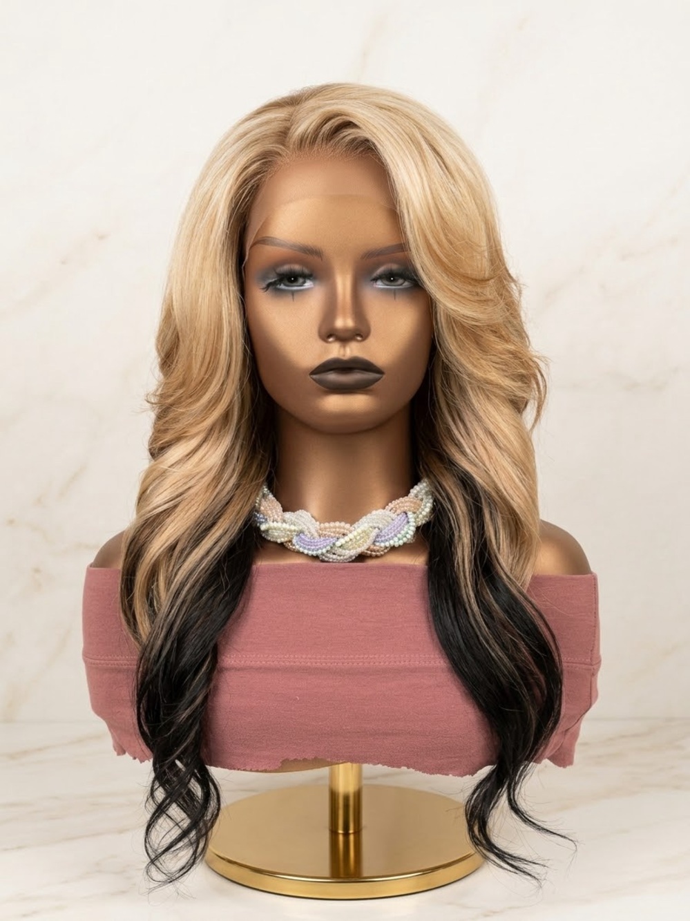 Blonde Ombre Long Wavy Lace Closure Wig - Two-Tone Blonde to Black
